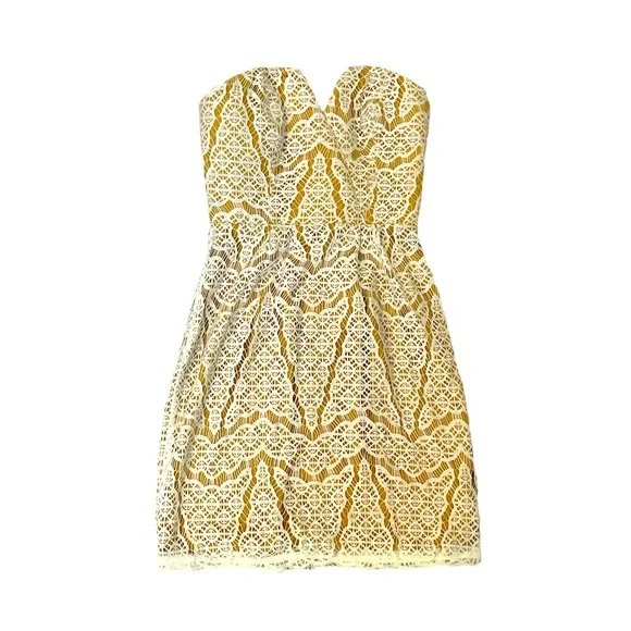 Adelyn Rae Womens Small White/Marigold Strapless Lace Mini Dress NWT